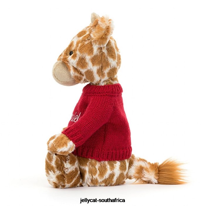 224 Toy Bashful Giraffe with Personalised Red Jumper Orange Jellycat
