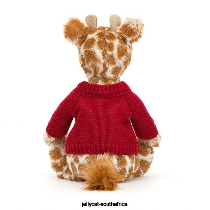 224 Toy Bashful Giraffe with Personalised Red Jumper Orange Jellycat