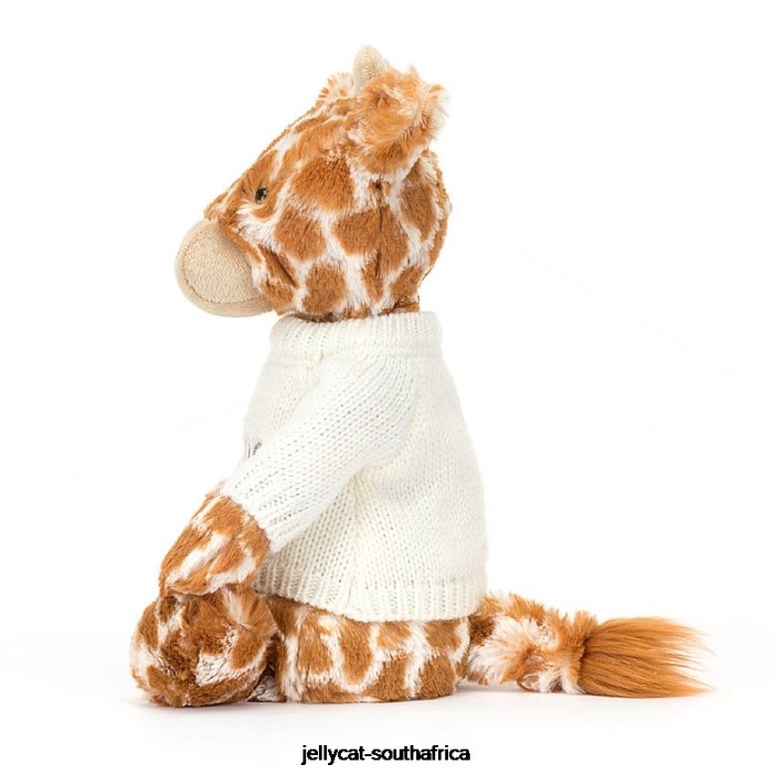 240 Toy Bashful Giraffe with Personalised Cream Jumper Orange Jellycat