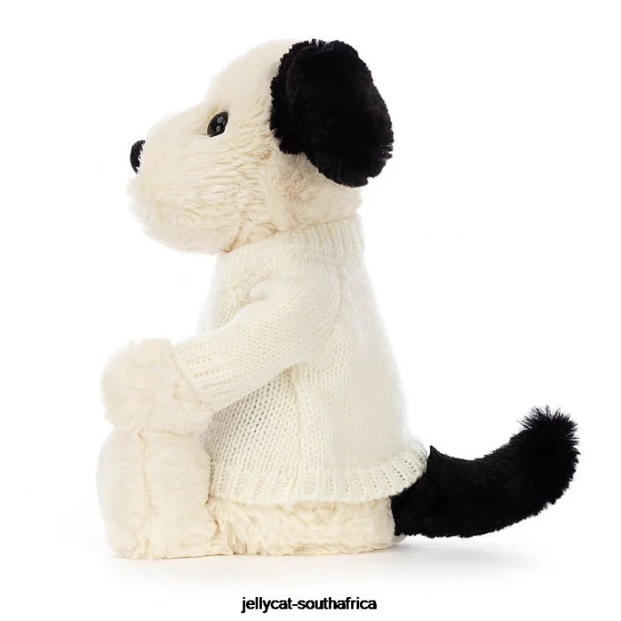 256 Toy Bashful Black & Cream Puppy with Personalised Cream Jumper Black and White Jellycat