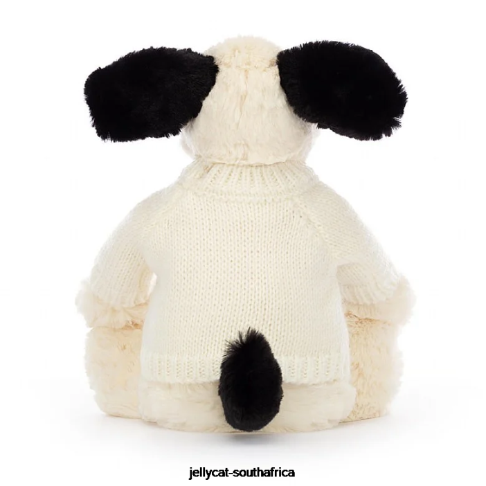 256 Toy Bashful Black & Cream Puppy with Personalised Cream Jumper Black and White Jellycat