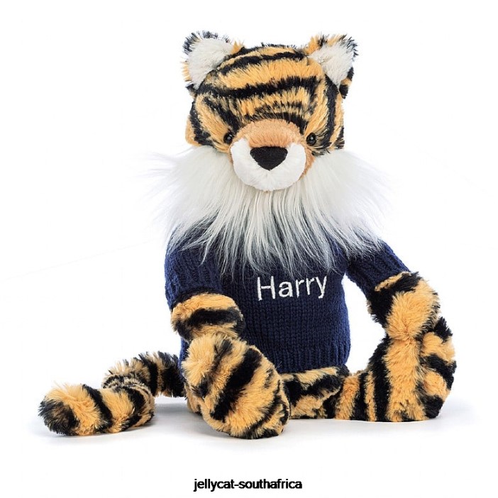 269 Toy Bashful Tiger with Personalised Navy Jumper Multi-colour Jellycat