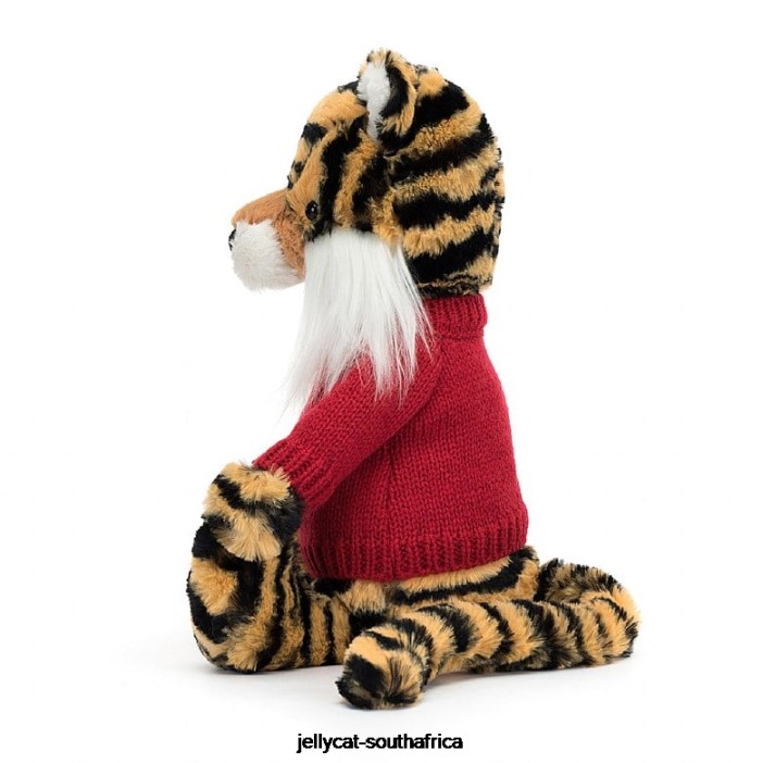 313 Toy Bashful Tiger with Personalised Red Jumper Multi-colour Jellycat