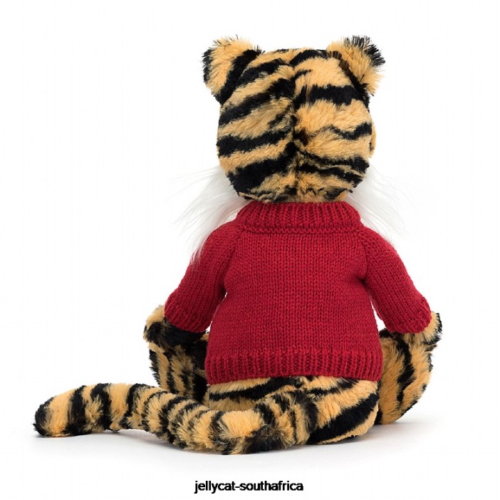 313 Toy Bashful Tiger with Personalised Red Jumper Multi-colour Jellycat