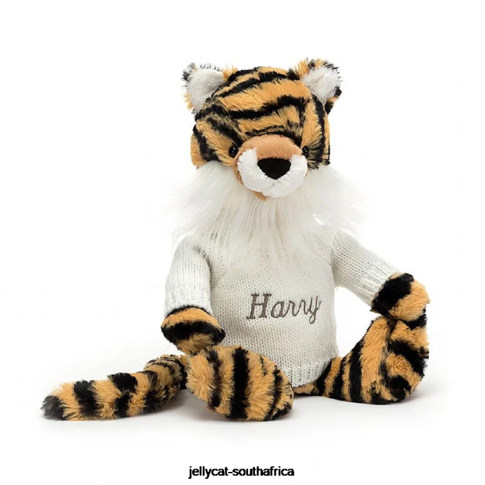 327 Toy Bashful Tiger with Personalised Cream Jumper Multi-colour Jellycat