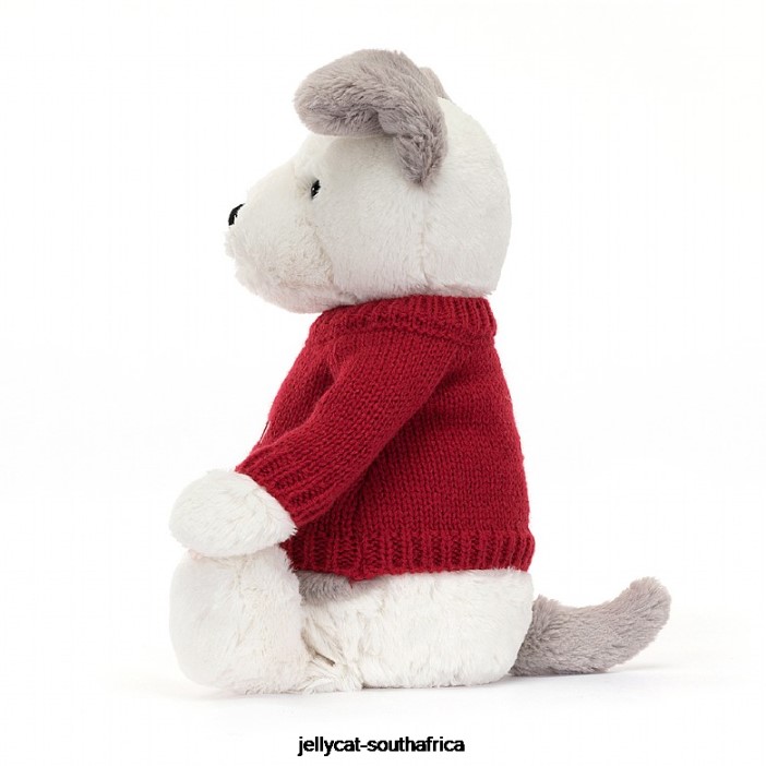515 Toy Bashful Terrier with Personalised Red Jumper Grey and White Jellycat