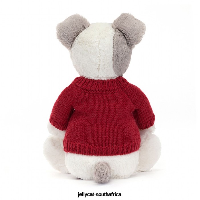 515 Toy Bashful Terrier with Personalised Red Jumper Grey and White Jellycat