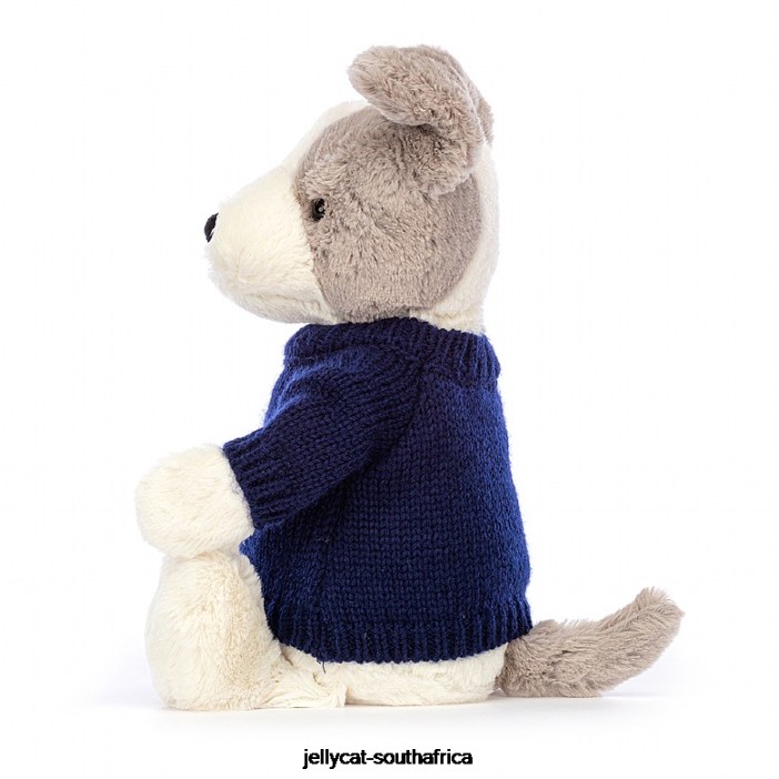 516 Toy Bashful Terrier with Personalised Navy Jumper Grey and White Jellycat