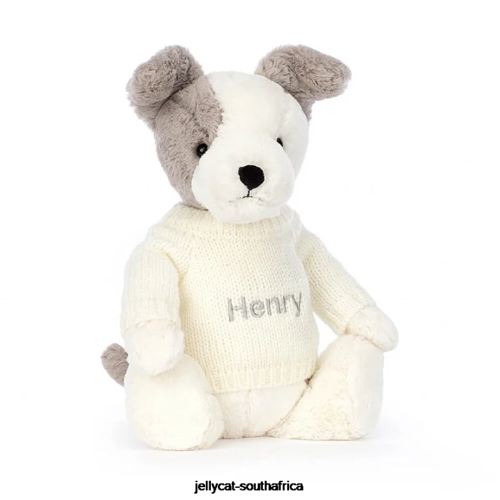 521 Toy Bashful Terrier with Personalised Cream Jumper Grey and White Jellycat