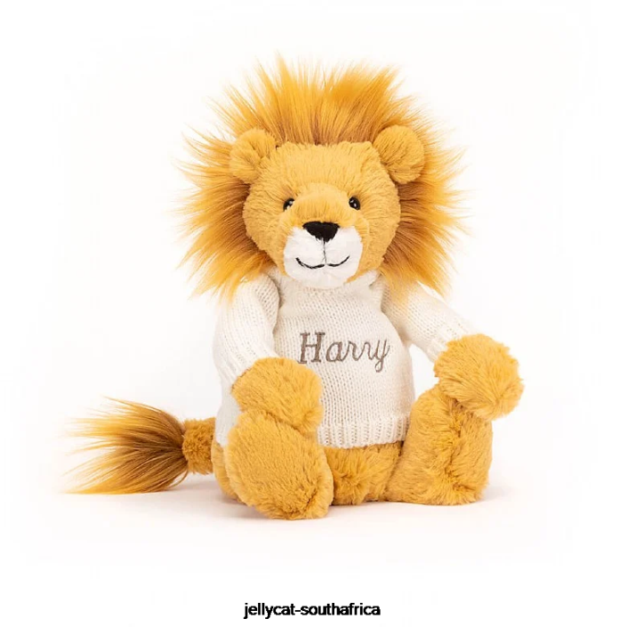 539 Toy Bashful Lion with Personalised Cream Jumper Yellow Jellycat