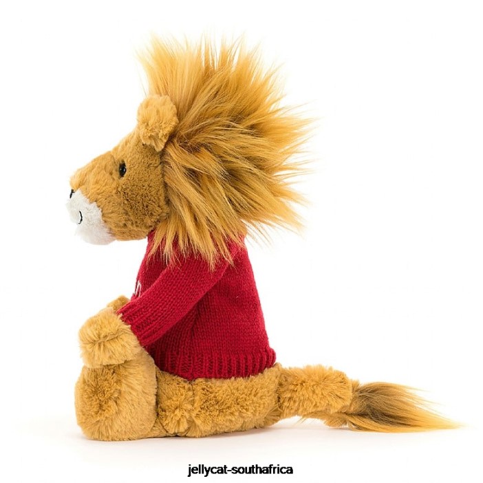 546 Toy Bashful Lion with Personalised Red Jumper Yellow Jellycat
