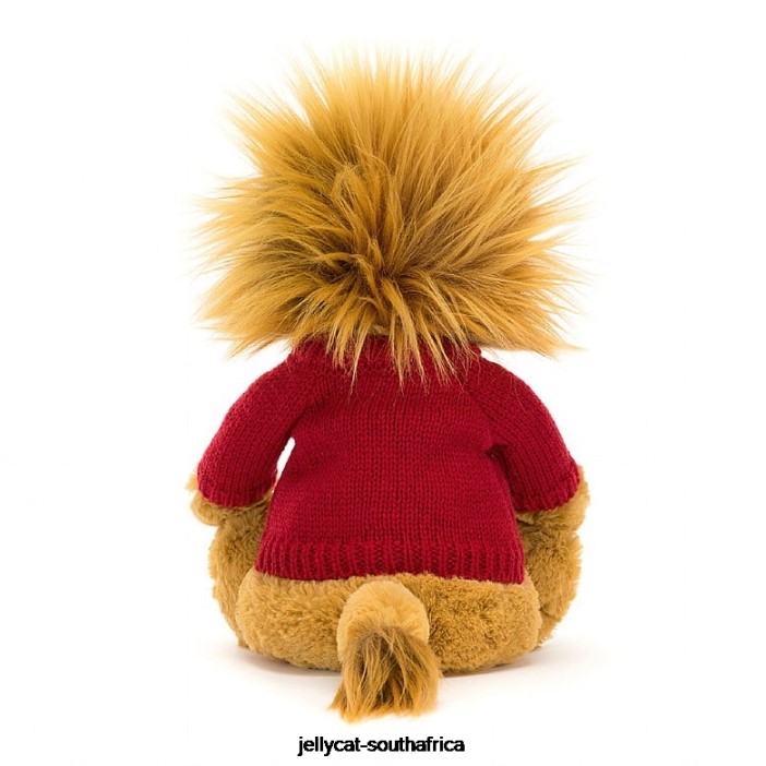 546 Toy Bashful Lion with Personalised Red Jumper Yellow Jellycat