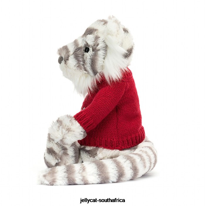 581 Toy Bashful Snow Tiger with Personalised Red Jumper Grey and White Jellycat