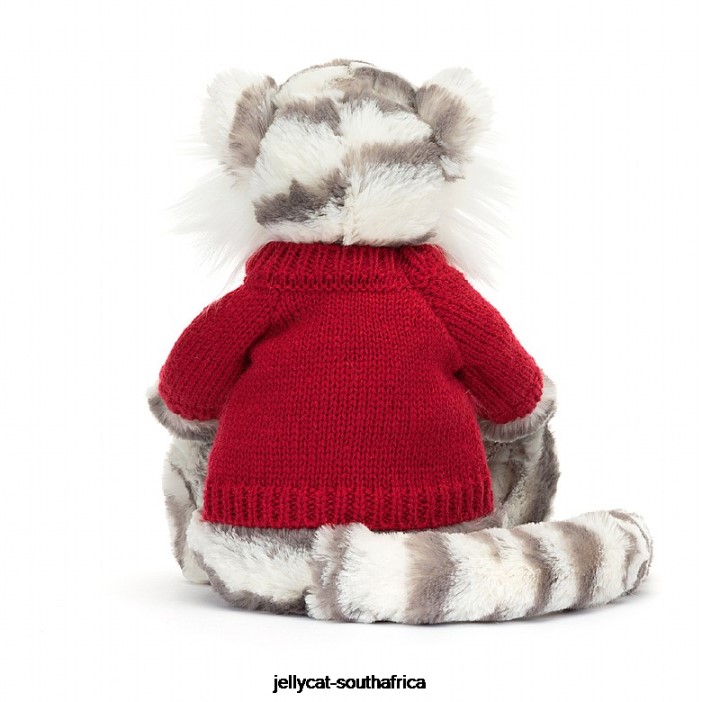 581 Toy Bashful Snow Tiger with Personalised Red Jumper Grey and White Jellycat