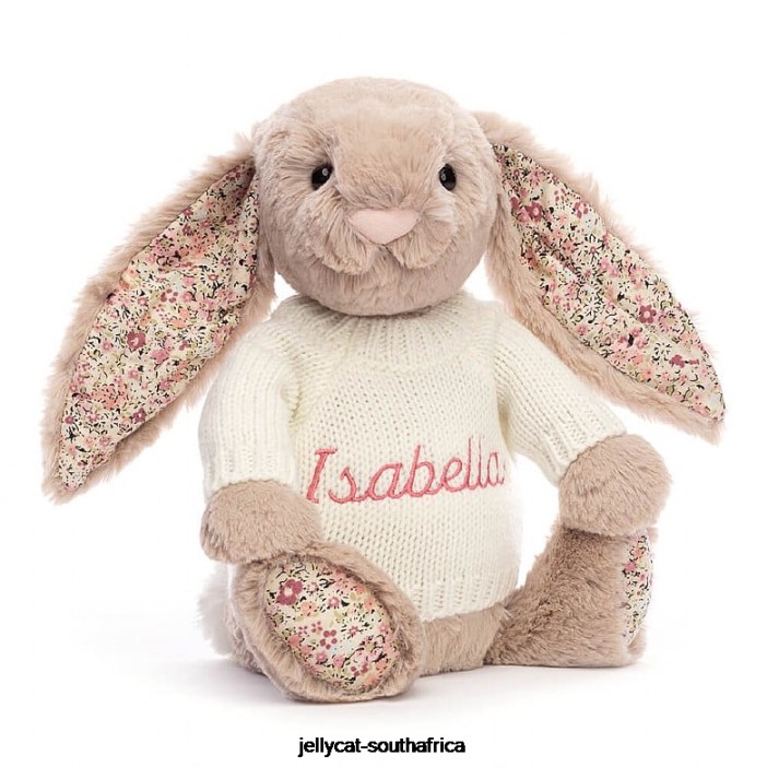 160 Toy Blossom Bea Bunny with Personalised Cream Jumper Beige Jellycat