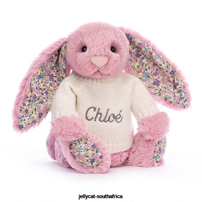 298 Toy Blossom Tulip Bunny with Personalised Cream Jumper Pink Jellycat