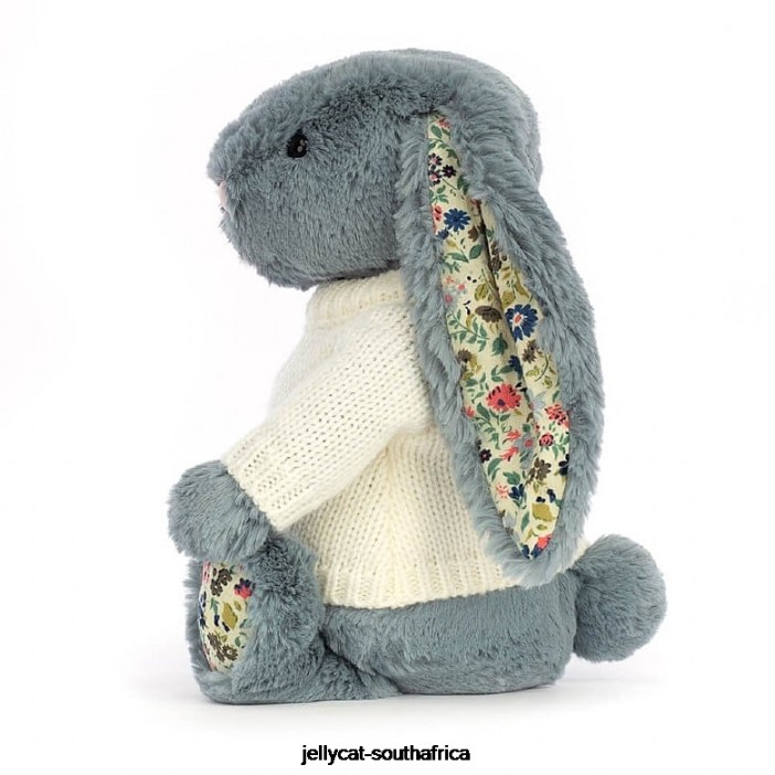 331 Toy Blossom Dusky with Personalised Cream Jumper Blue Jellycat