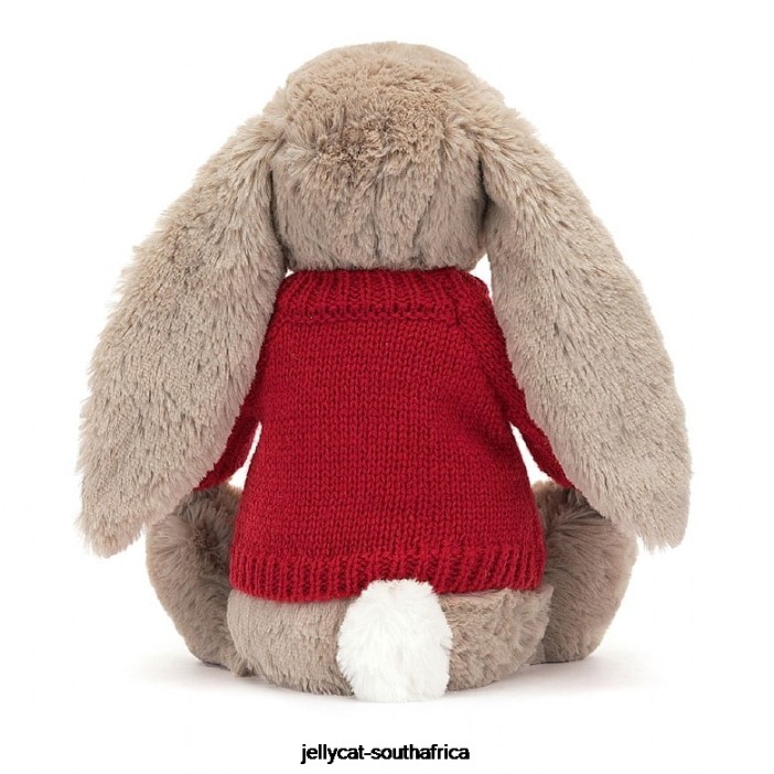 334 Toy Blossom Bea Bunny with Personalised Red Jumper Beige Jellycat