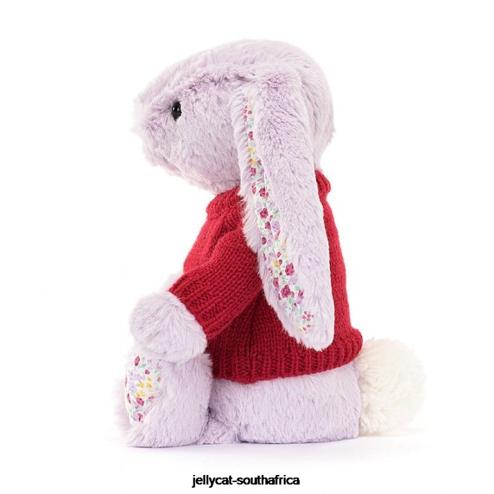 399 Toy Blossom Jasmine Bunny with Personalised Red Jumper Purple Jellycat