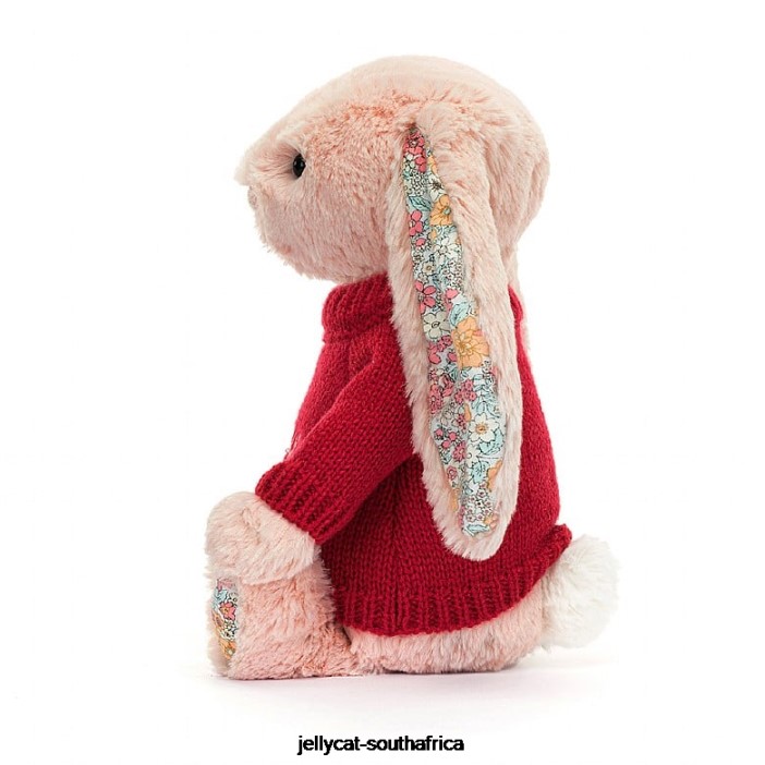 425 Toy Blossom Blush Bunny with Personalised Red Jumper Peach Jellycat