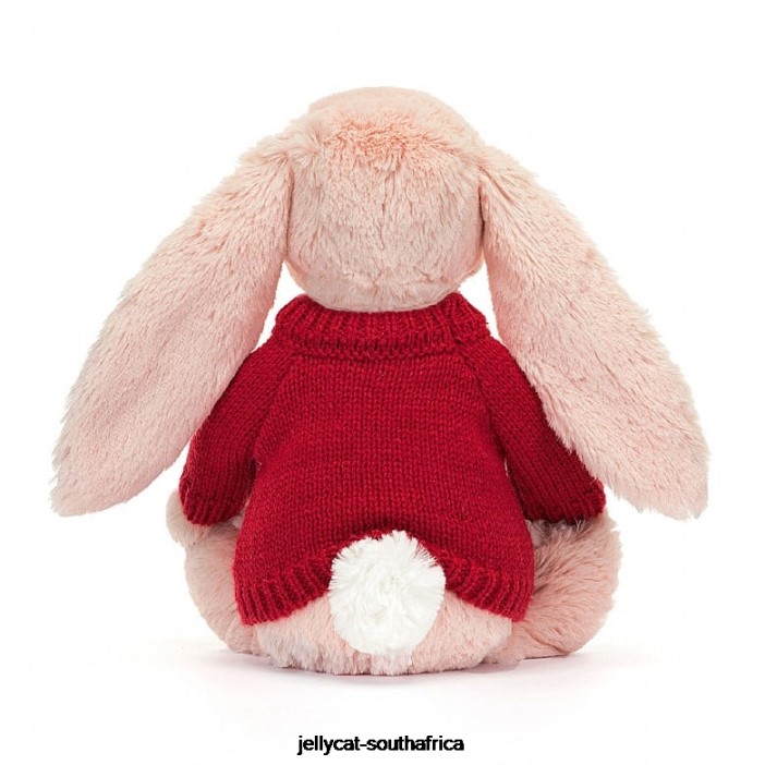 425 Toy Blossom Blush Bunny with Personalised Red Jumper Peach Jellycat
