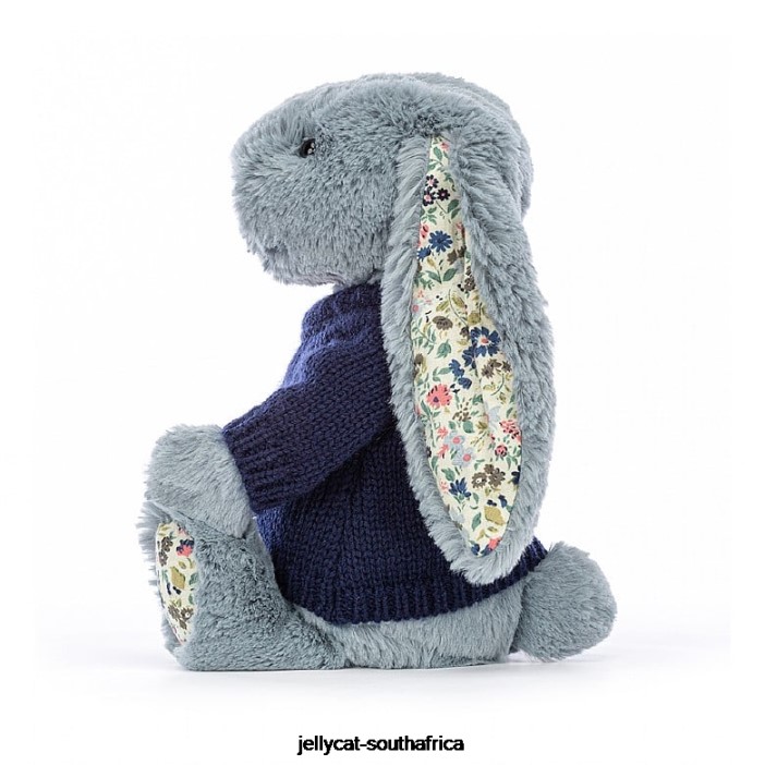436 Toy Blossom Dusky with Personalised Navy Jumper Blue Jellycat