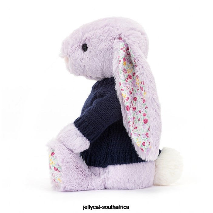 472 Toy Blossom Jasmine Bunny with Personalised Navy Jumper Purple Jellycat