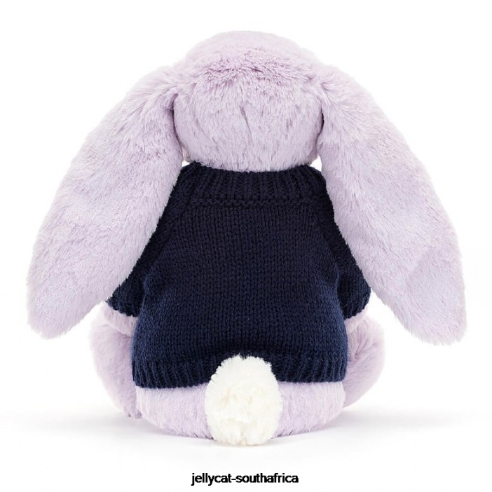 472 Toy Blossom Jasmine Bunny with Personalised Navy Jumper Purple Jellycat