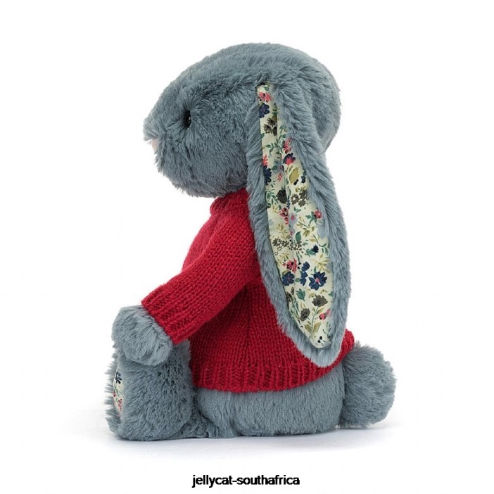 474 Toy Blossom Dusky Bunny with Personalised Red Jumper Blue Jellycat