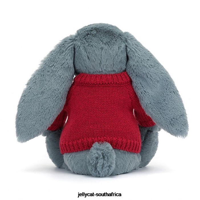 474 Toy Blossom Dusky Bunny with Personalised Red Jumper Blue Jellycat