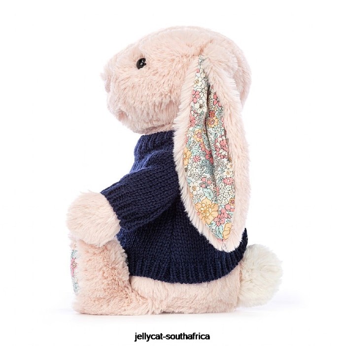 484 Toy Blossom Blush Bunny with Personalised Navy Jumper Peach Jellycat