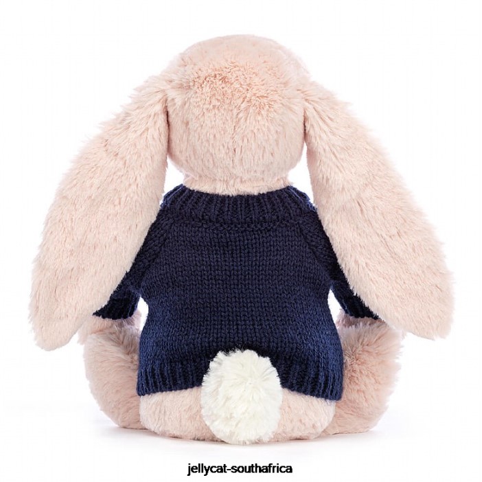 484 Toy Blossom Blush Bunny with Personalised Navy Jumper Peach Jellycat