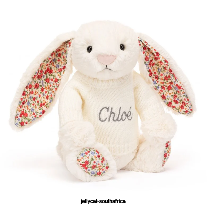 594 Toy Blossom Bunny with Personalised Jumper Cream Jellycat