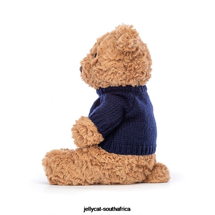 104 Toy Bartholomew Bear with Personalised Navy Jumper Brown Jellycat