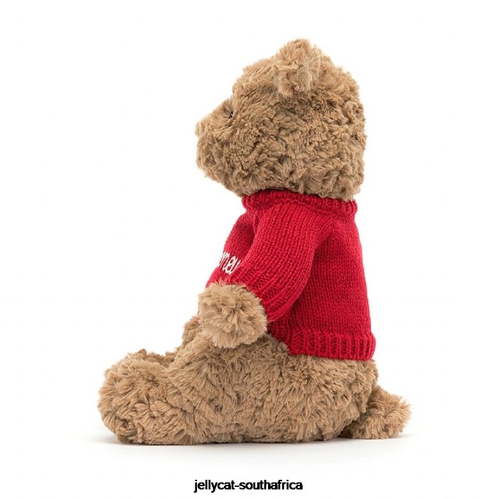 140 Toy Bartholomew Bear with Personalised Red Jumper Brown Jellycat